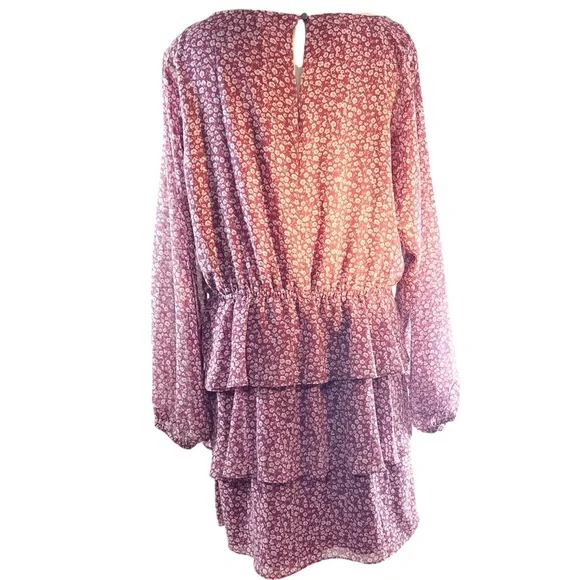Revolve Brand 1.State Ditsy Floral Ruffled Mini Dress Size L Magenta Fai… - Picture 3 of 8